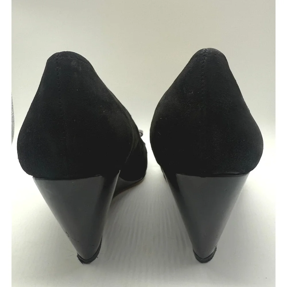Kate Spade Black Suede Wedge Heels with Patent Bow and Gold Studs - Size‎ 10M
